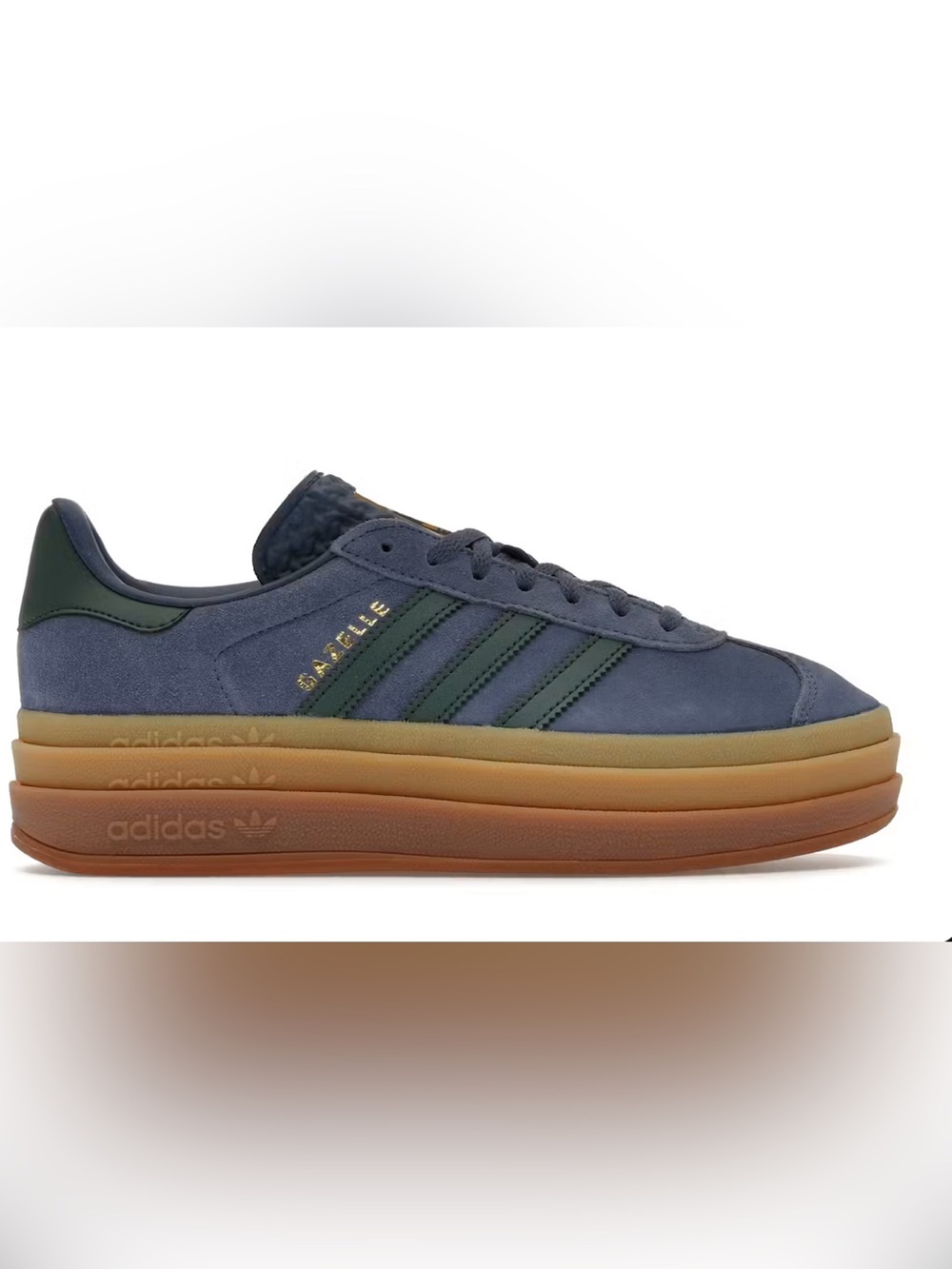 adidas Gazelle Bold Suede Sneaker with Green Stripes and Gum Sole